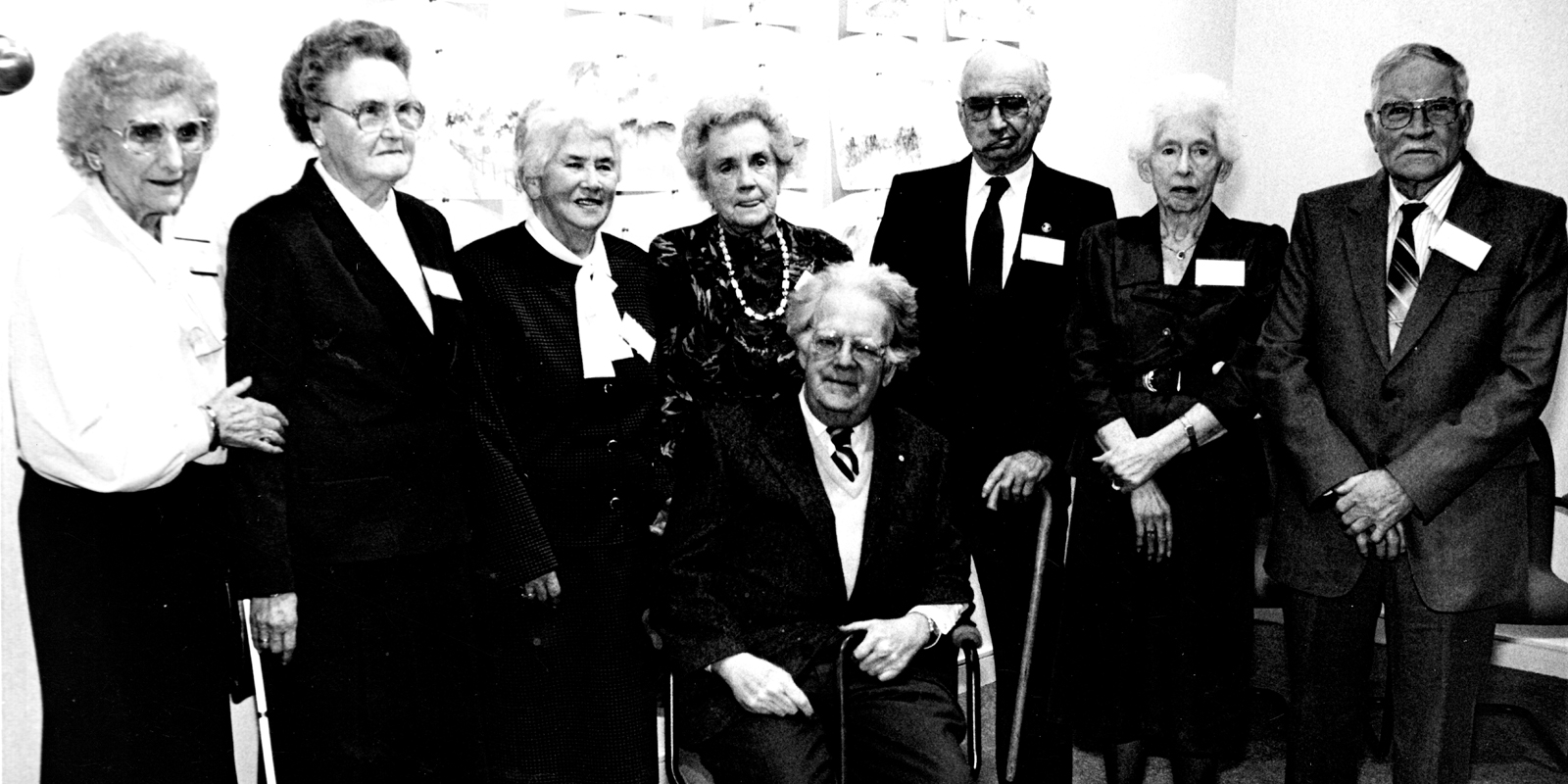 Aurore Bourque, first from the left, with members of Aberdeen High School’s Class of 1928, including Northrup Frye, seated, during a 1990 reunion.