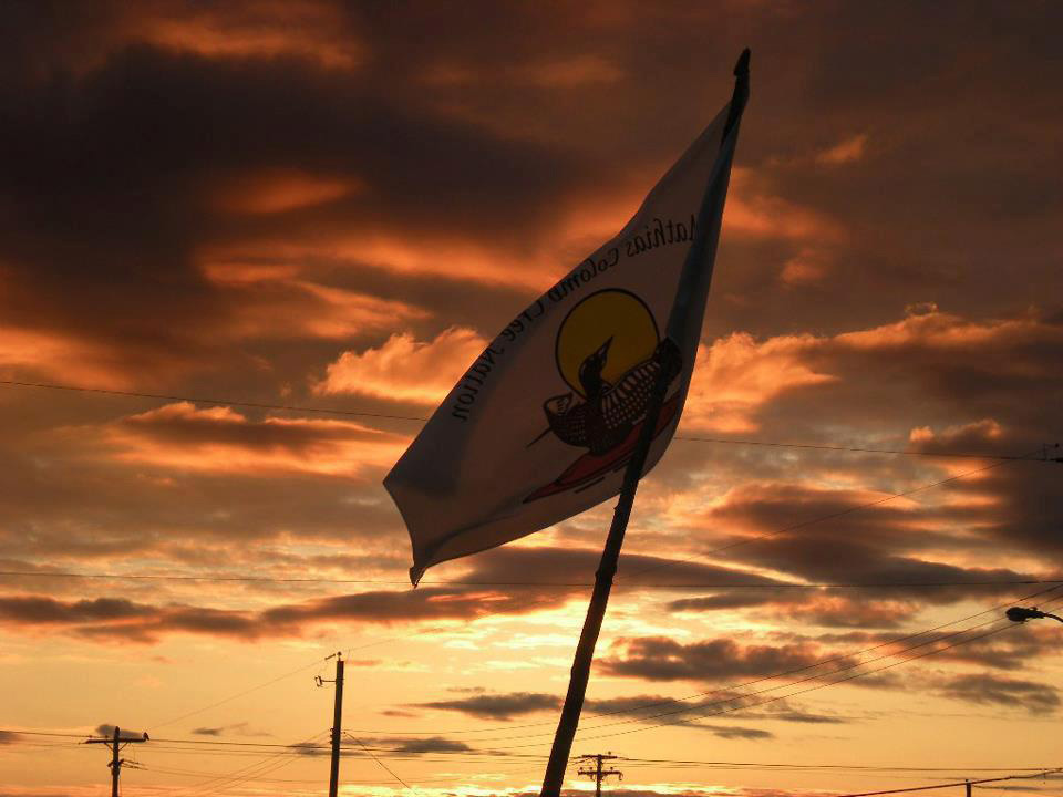 Mathias Colomb Cree Nation flag at sunset